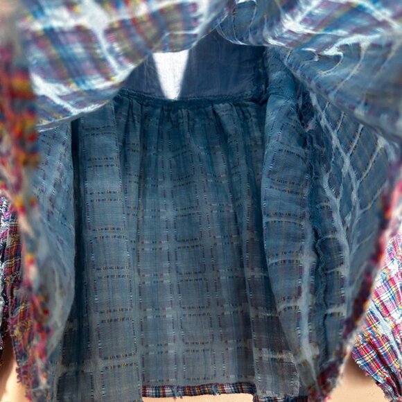 Sundance Peasant Embroidered Top Women Small Blue Plaid Puff Sleeves Boho Dainty - Picture 10 of 16